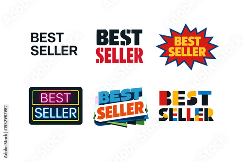 Colorful best seller text designs with modern typography