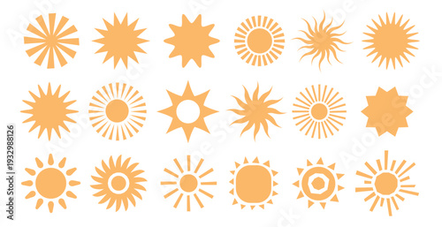 Abstract organic doodle sun shapes and stars in flat boho style. Modern retro drawing playful basic shape.