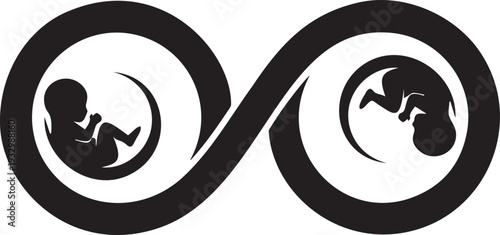 Infinity symbol with two human fetuses design concept for life cycle and endless connection isolated vector illustration
