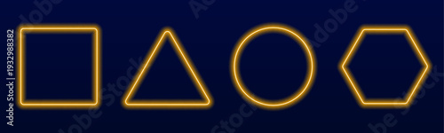 Bright gradient glowing set of circle, square, triangle, and hexagonal frames with smooth illumination and luminous halo, perfect for abstract digital backgrounds. vector