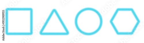 Bright gradient glowing set of circle, square, triangle, and hexagonal frames with smooth illumination and luminous halo, perfect for abstract digital backgrounds. vector