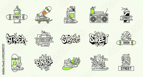 Collection of graffiti art elements and street style designs.