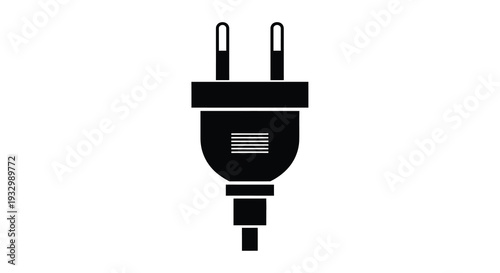A stark black silhouette of a standard electrical plug against a white background portraying energy and connectivity silhouette