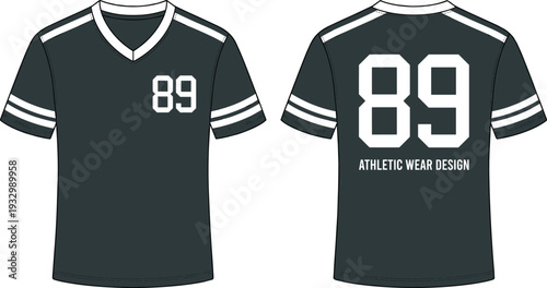 Sports jersey t shirt front and back view athletic wear uniform design template vector illustration isolated