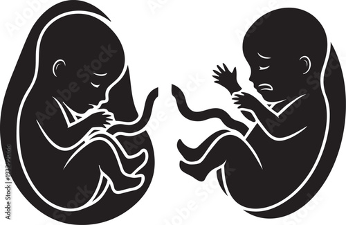 Two fetuses inside uterus with different expressions one happy and other sad a concept for contrasting emotions