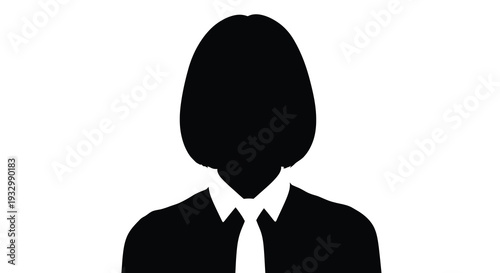 A stark black silhouette of a person with short hair wearing a collared shirt and tie presenting a minimalist silhouette