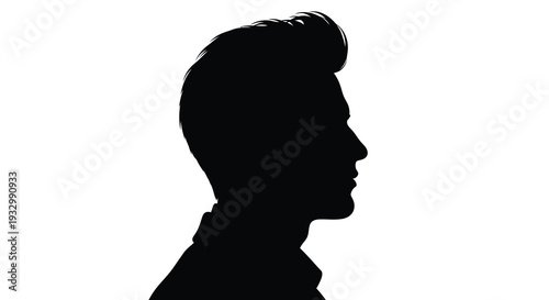 A striking black silhouette depicts a man s profile showcasing a classic hairstyle and strong facial features silhouette high quality