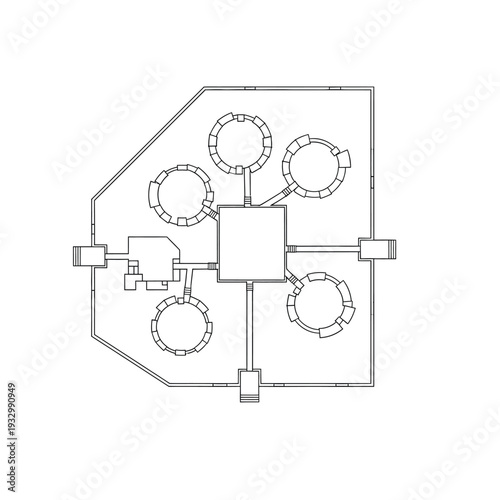 Architectural blueprint floor plan of modern house interior with rooms and layout