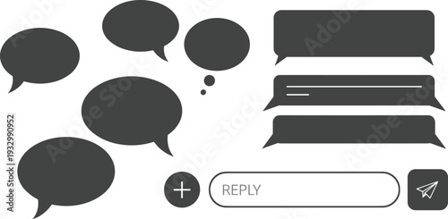 Chat bubble message communication speech dialog icon set vector illustration for social media messaging interface conversation UI design