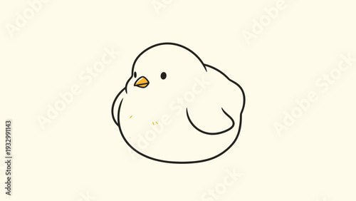 Adorable round white bird illustration with a small orange beak and tiny wings on a soft yellow background in a minimalist style.