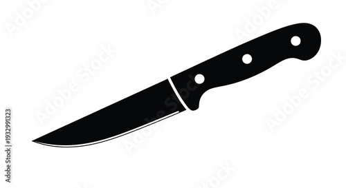 A stark black silhouette of a kitchen knife depicting a common culinary tool against a white background silhouette