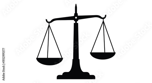 A stark black silhouette of traditional balance scales symbolizes justice fairness and legal decisions representing equilibrium silhouette high quality