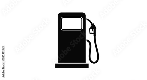 A stark black graphic depicts a gas pump against a white backdrop showcasing a simple recognizable silhouette high quality