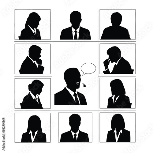 Online video conference silhouettes of diverse business people in virtual meet