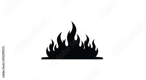 A striking black silhouette depicts a roaring fire with dynamic flames against a clean white background silhouette high quality