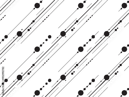 Seamless black and white abstract background featuring a vector illustration of musical notes and treble clef symbols in a melodic stave composition