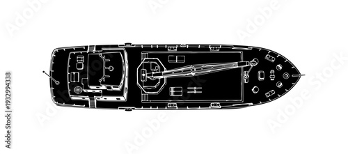 Luxury yacht interior layout with modern design elements