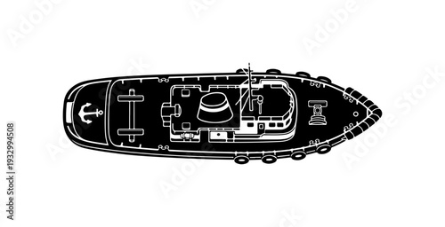 Sleek yacht deck layout with luxurious amenities and clear lines