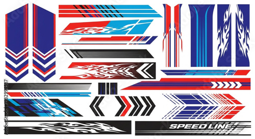 Collection of dynamic racing car decals and vehicle vinyl stickers.