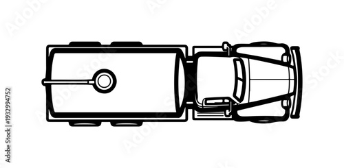 Overhead view of vintage travel trailer and car parked together