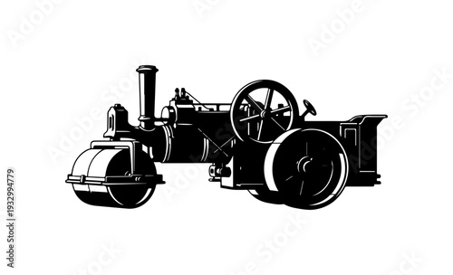Vintage steamroller on the move with large wheels
