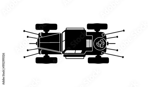 Racing car speeding with dynamic wheels and motion lines