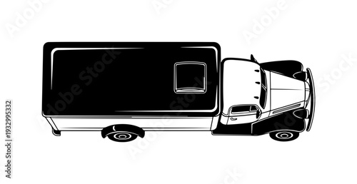 Vector delivery truck icon, black and white