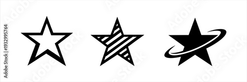Set of Three Stars Outline, Striped, and Swirl