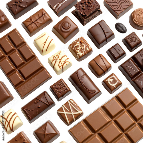 Variety of Milk Chocolate Pralines and Chocolate Bars
