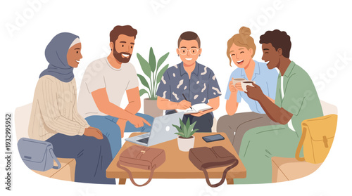 Diverse Friends Collaborating – Inclusive Lifestyle Vector Illustration