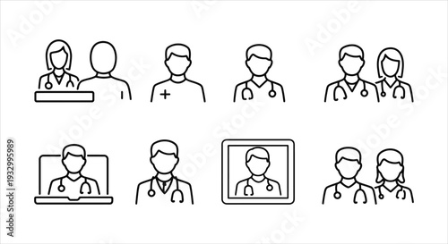 Set of doctor icons, medical staff, and healthcare professionals