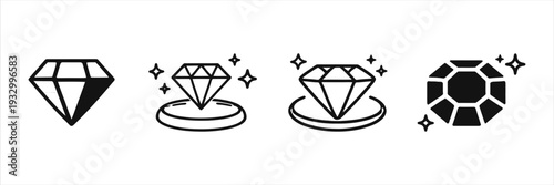 Set of sparkling diamond icons, representing luxury and precious gems