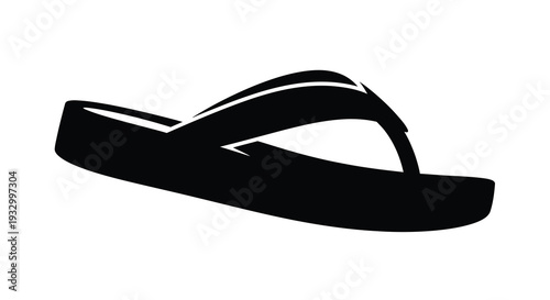 A minimalistic black silhouette depicts a single flip flop showcasing summer footwear and relaxed beach vibes silhouette high quality professional