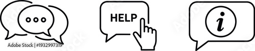 Illustration of communication and assistance icons in speech bubbles