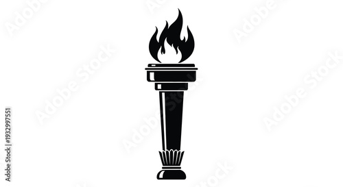 A striking black depiction of an olympic torch with vibrant flames rendered as a bold silhouette high quality professional