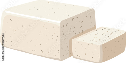 WebIllustration of tofu block with cut piece showing beige texture, representing plant‑based protein, vegetarian food, vegan diet ingredient, and sustainable culinary nutrition concept