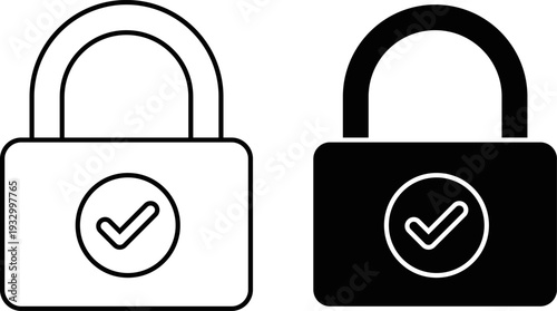 Padlock Icon with Check Mark Secure Access Symbol