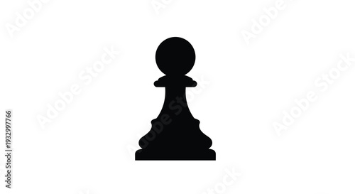 A stark black silhouette of a classic chess pawn is prominently displayed against a clean white background silhouette