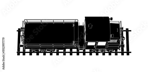 Vintage train engine illustration on transparent background