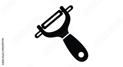 A minimalist depiction of a kitchen peeler showcasing its functional design in stark contrast silhouette high quality professional detailed