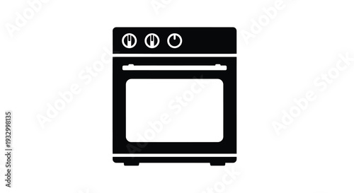 A stark black silhouette of a kitchen range with controls and open oven door highlighting modern design silhouette