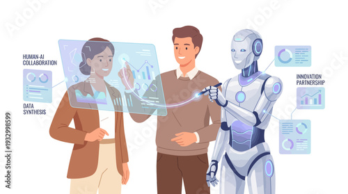 Human and Robot Collaboration – Artificial Intelligence Partnership Vector