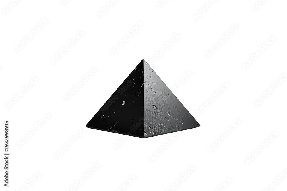 Fototapeta premium Black stone pyramid textured geometric shape with rough surface, modern minimalist design, isolated on transparent background