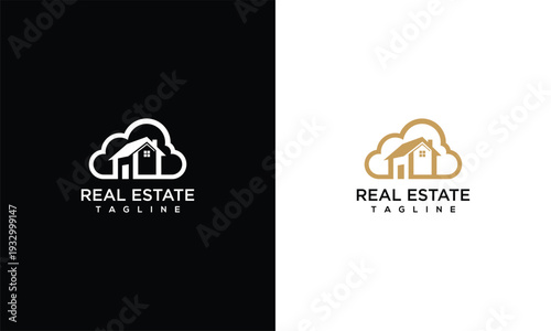 Real Estate Cloud Home Logo Design - Modern Property  Residential Realty Icon Vector.
