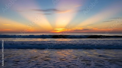 Beautiful Sunset Over the Ocean with Dramatic Rays of Light.