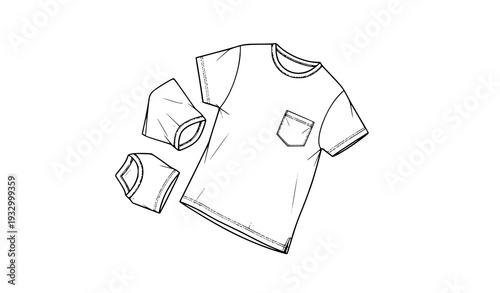 Minimal T Shirt Flat Technical Drawing Outline Vector Illustration