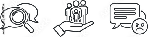 Illustrations depicting communication, teamwork, and feedback concepts in a modern design