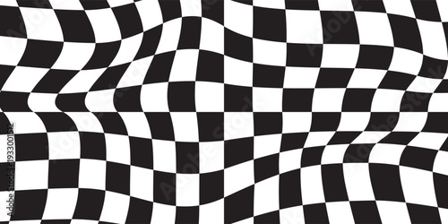 Vector checkerboard pattern. Seamless black and white brush stroke background. Checkered print with distress texture. Painted chequered ornament for kids. Childish design