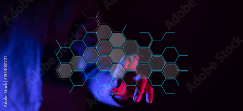 Abstract hand touching a gl...