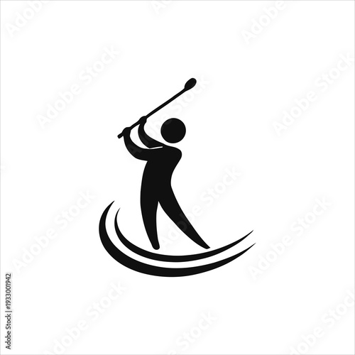 Dynamic black icon of a person swinging a stick, embodying athletic power and motion